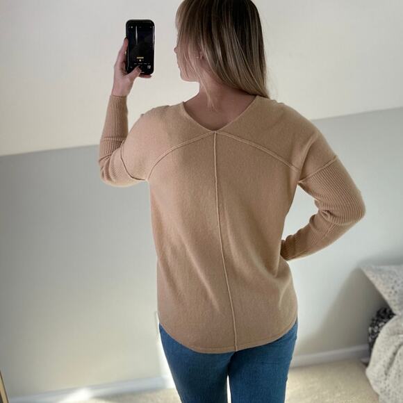 Soft Surroundings:  Tan Cashmere V-Neck Sweater - Picture 3 of 9